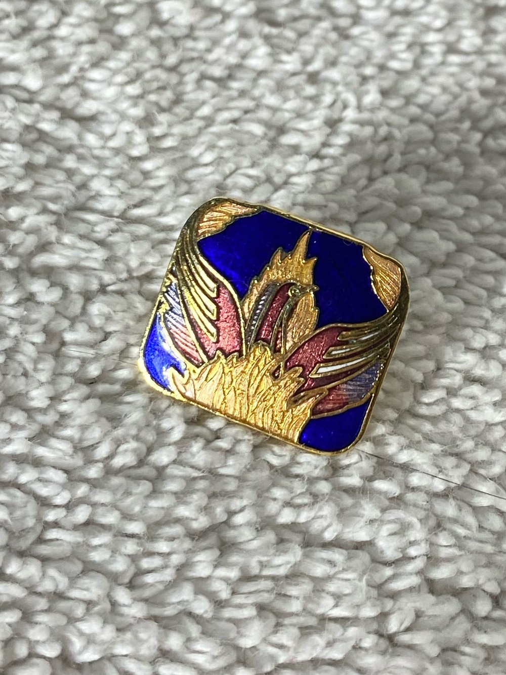 5/$35 Vintage Cloisonne Enamel Phoenix Bird Firebird Square Lapel Pin